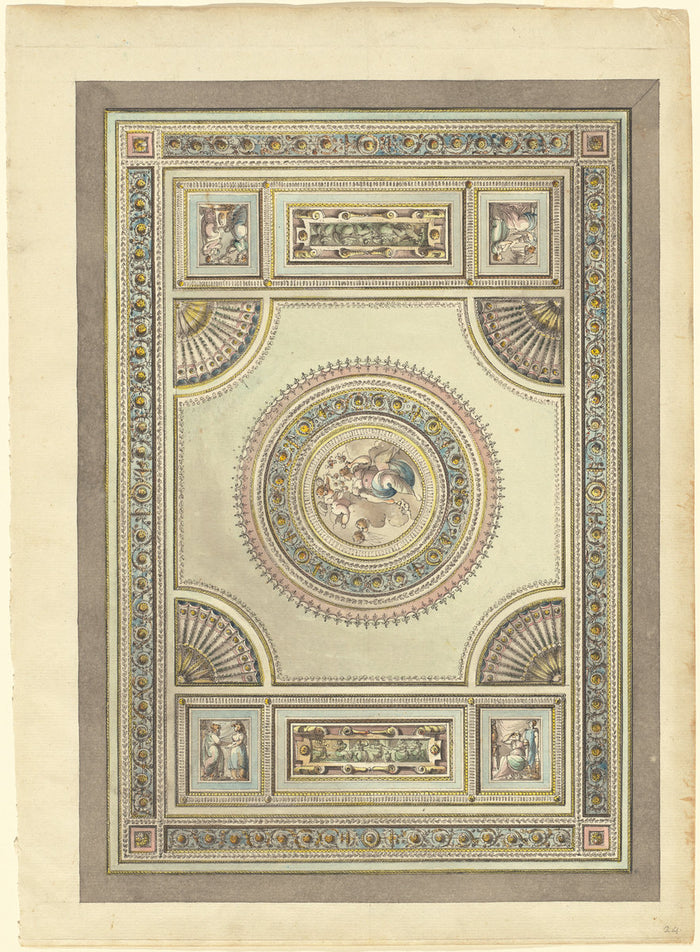 An Ornate Ceiling with an Allegory of Spring by Giacomo Quarenghi (Venetian, 1744 - 1817), 16X12