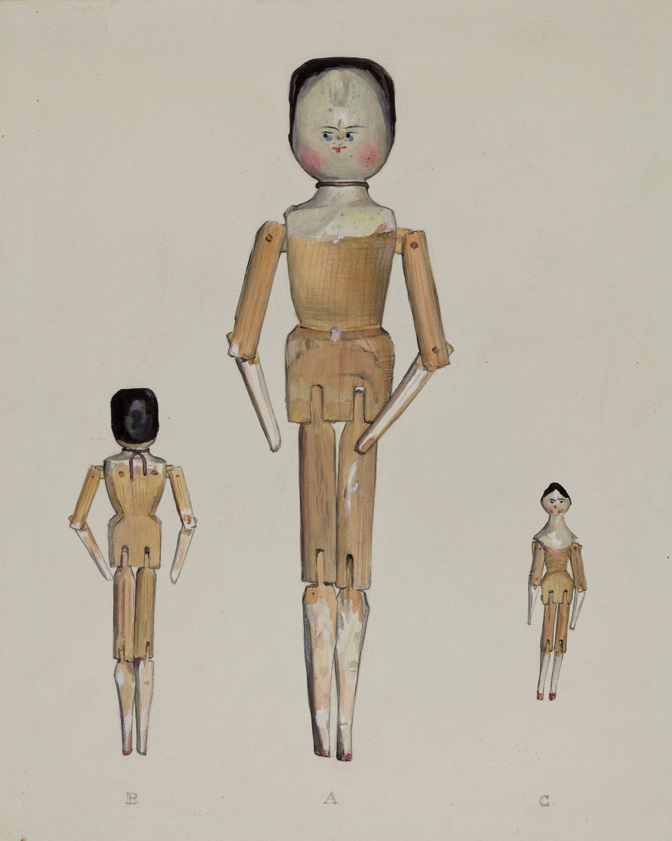 Jointed Wooden Dolls by Jane Iverson (American, active c. 1935), 16X12"(A3)Poster Print