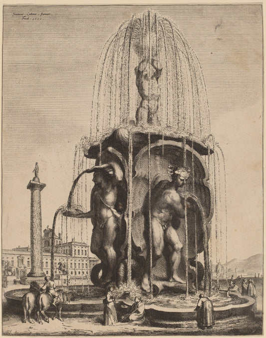 The Fountain and the Column of Trajan in Rome by Jan Lutma II (Dutch, 1624 - 1689), 16X12"(A3)Poster Print