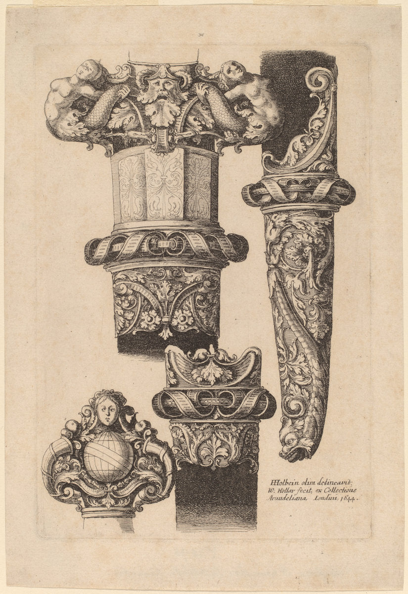 Ornamentation for a Dagger and Scabbard by Wenceslaus Hollar after Hans Holbein the Younger (Bohemian, 1607 - 1677), 16X12"(A3)Poster Print