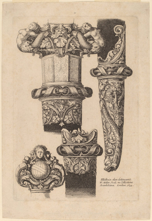 Ornamentation for a Dagger and Scabbard by Wenceslaus Hollar after Hans Holbein the Younger (Bohemian, 1607 - 1677), 16X12"(A3)Poster Print