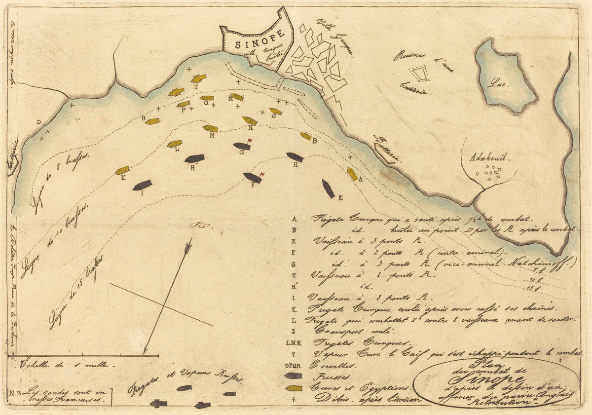 Plan du Combat de Sinope (Plan of the Battle of Sinope) by Charles Meryon (French, 1821 - 1868), 16X12"(A3)Poster Print