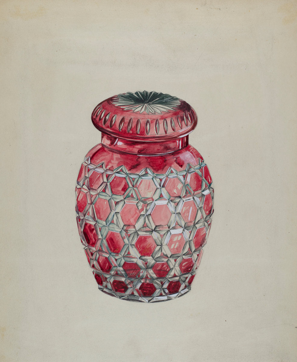 Ruby Case Glass Rose Jar by Edward D. Williams (American, active c. 1935), 16X12"(A3)Poster Print