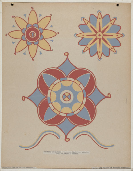 1935/1942 by American 20th Century (San Juan Capistrano Mission Ceiling Decoration From the portfolio "Decorative Art of Spanish California"), 16X12"(A3)Poster Print