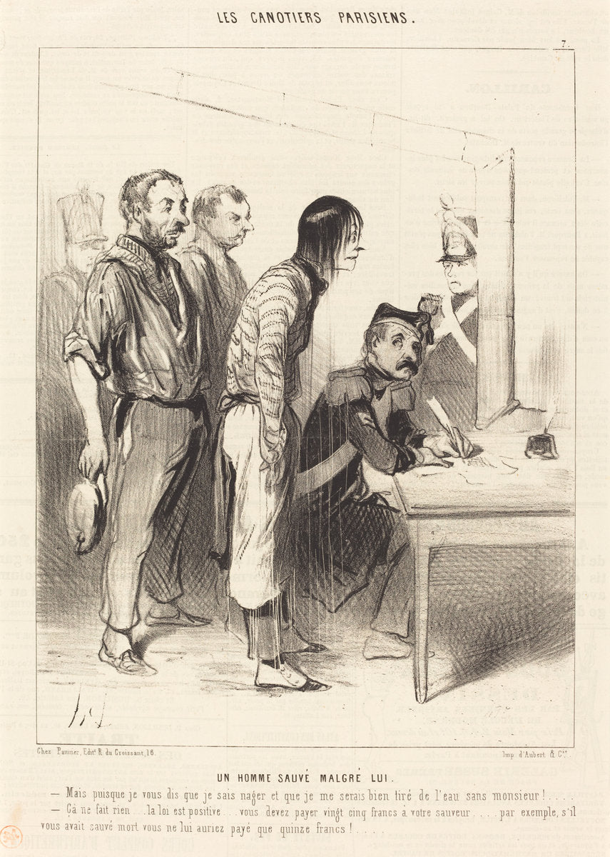 Un Homme sauvé malgré lui by Honoré Daumier (French, 1808 - 1879), 16X12"(A3)Poster Print