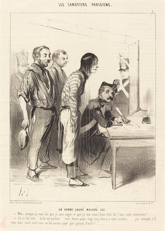 Un Homme sauvé malgré lui by Honoré Daumier (French, 1808 - 1879), 16X12"(A3)Poster Print