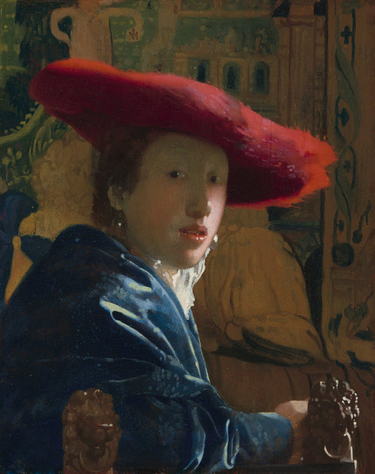 Girl with the Red Hat by Johannes Vermeer (Dutch, 1632 - 1675), 16X12"(A3)Poster Print