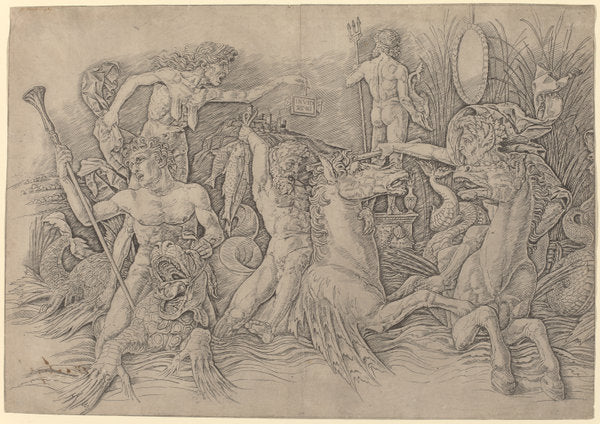Battle of the Sea Gods [left half] by Andrea Mantegna (Italian, c. 1431 - 1506), 16X12"(A3)Poster Print