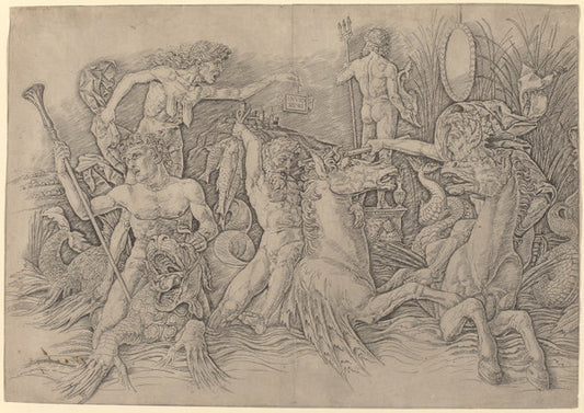 Battle of the Sea Gods [left half] by Andrea Mantegna (Italian, c. 1431 - 1506), 16X12"(A3)Poster Print