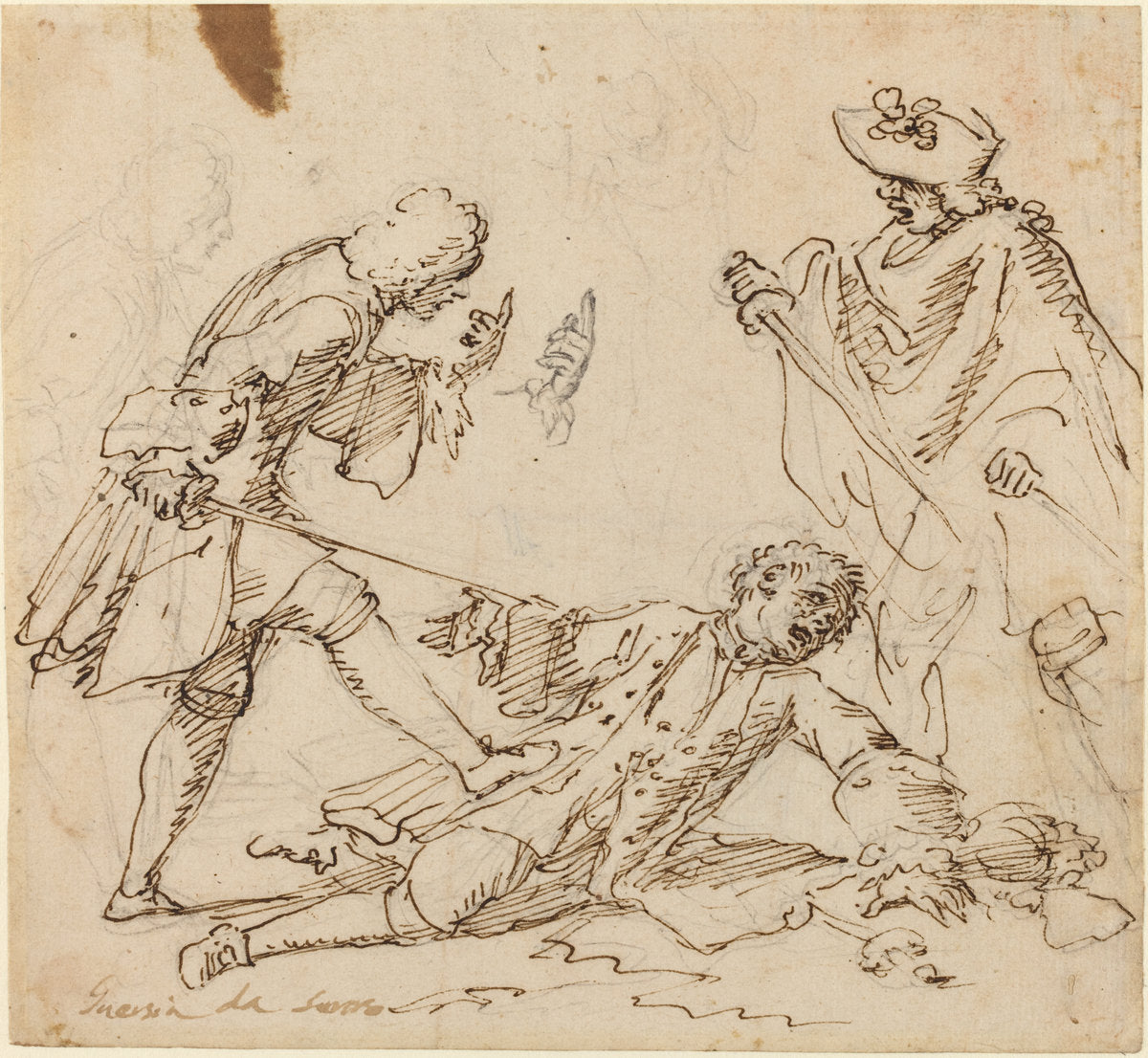 c. 1700 by Italian 17th or 18th Century (Three Men Fighting), 16X12"(A3)Poster Print