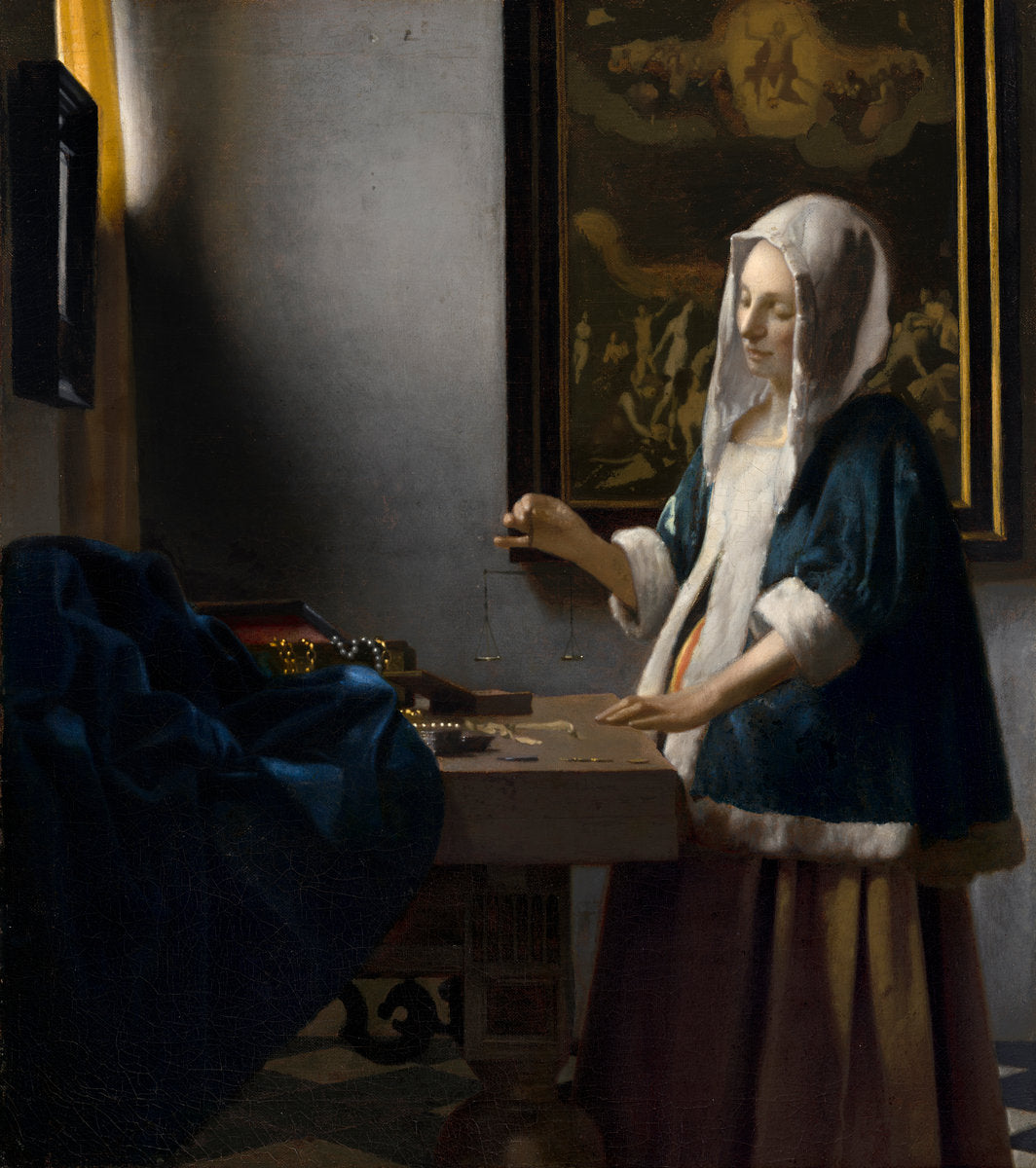 Woman Holding a Balance by Johannes Vermeer (Dutch, 1632 - 1675), 16X12"(A3)Poster Print