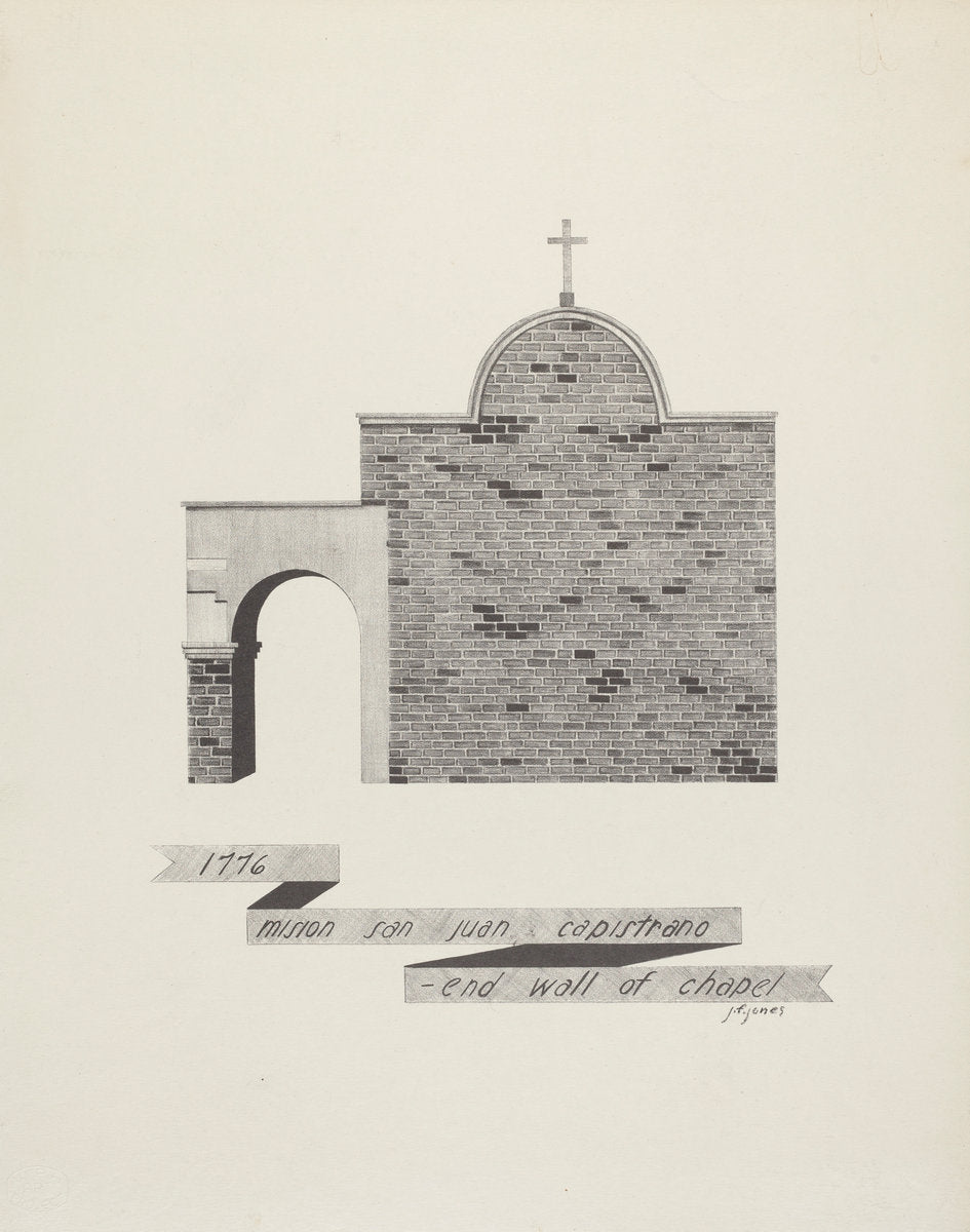 Mision San Juan Capistrano - End of Chapel Wall by James Jones (American, active 1932 - 1942), 16X12"(A3)Poster Print