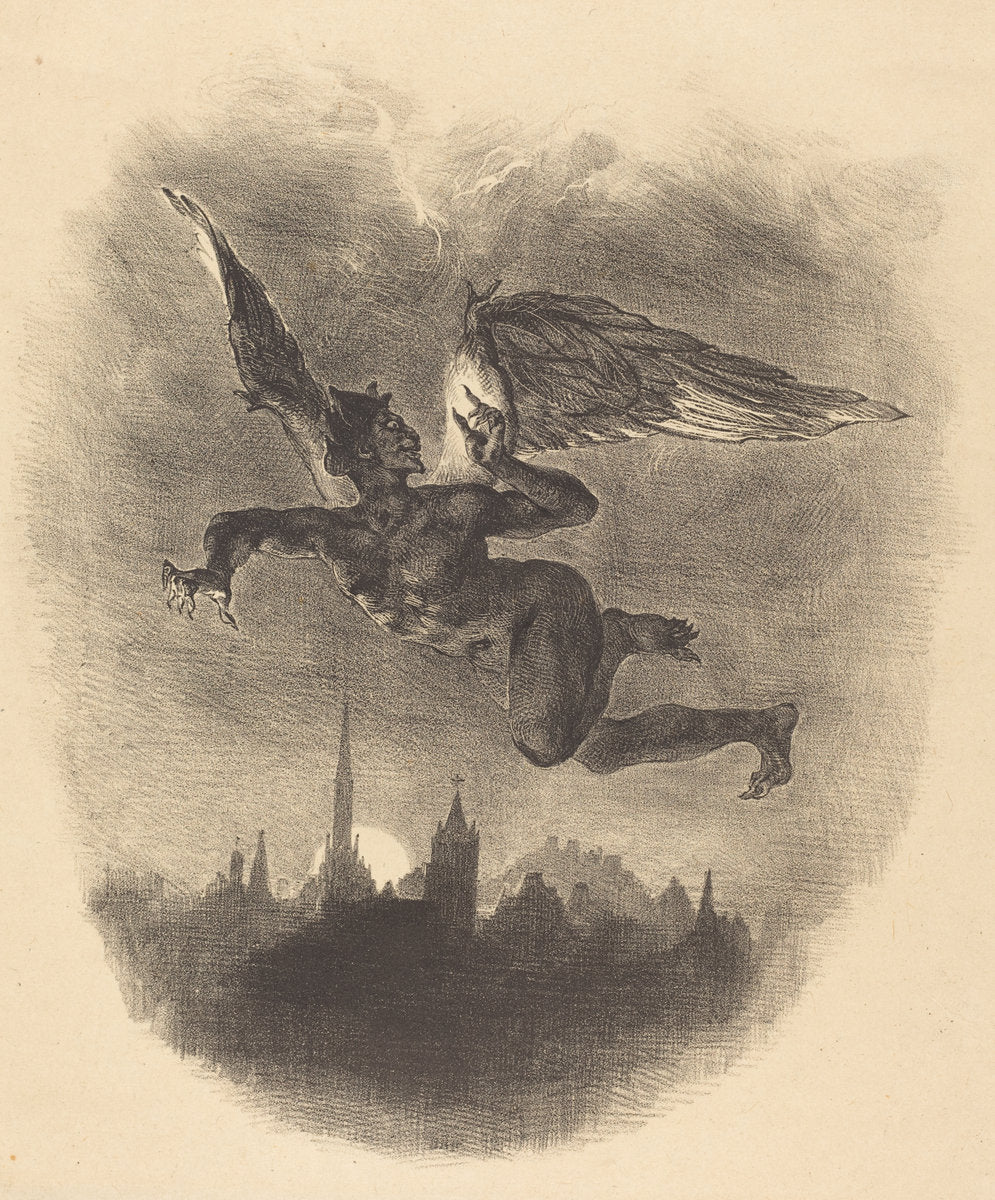 Mephistopheles in the Air by Eugène Delacroix (French, 1798 - 1863), 16X12"(A3)Poster Print