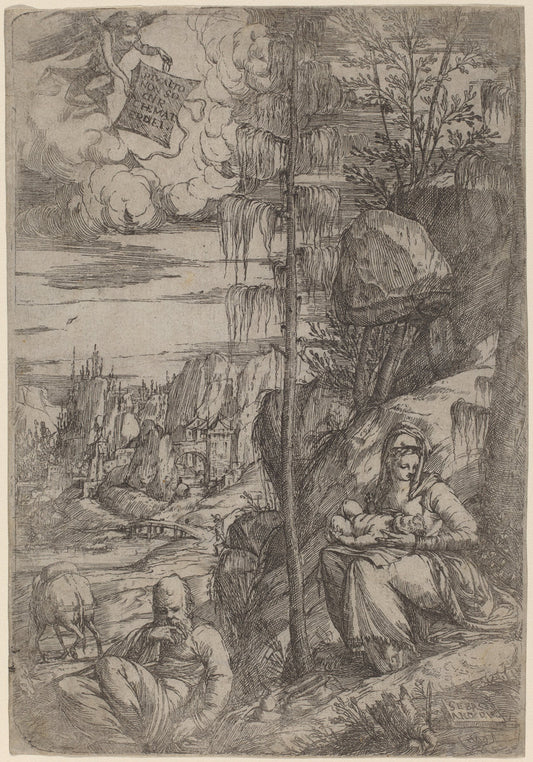 Landscape with the Rest on the Flight into Egypt by Sebastiano de Valentinis (Italian, active 1540/1568), 16X12"(A3)Poster Print