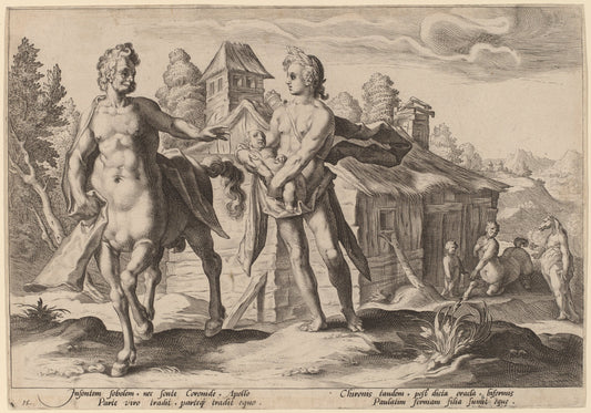 1590 by Dutch 16th Century after Hendrik Goltzius (Apollo Entrusting Chiron with the Education of Aescalapius), 16X12"(A3)Poster Print