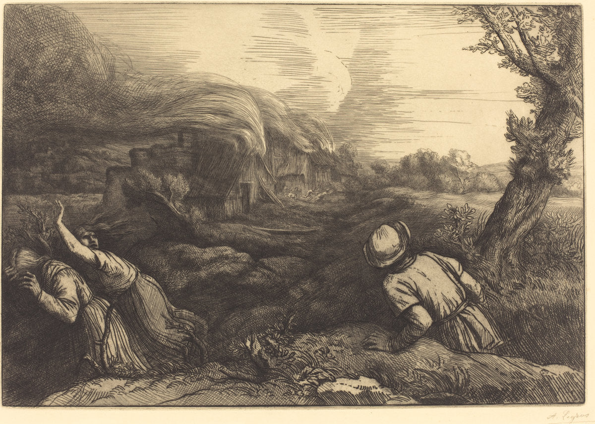 Fire in the Hamlet (L'incendie du hameau) by Alphonse Legros (French, 1837 - 1911), 16X12"(A3)Poster Print