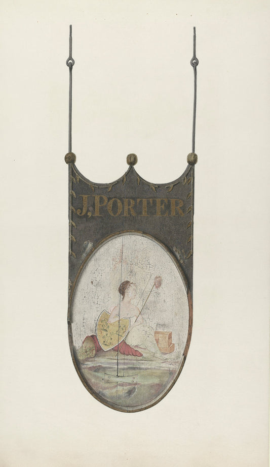 Tavern Sign: "J. Porter" by Alfred Parys (American, active c. 1935), 16X12"(A3)Poster Print
