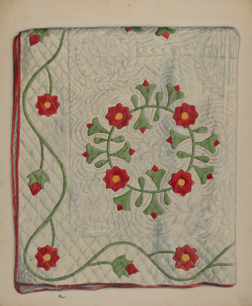 Quilt - Circle with Tulips by Ralph Atkinson (American, active c. 1935), 16X12"(A3)Poster Print
