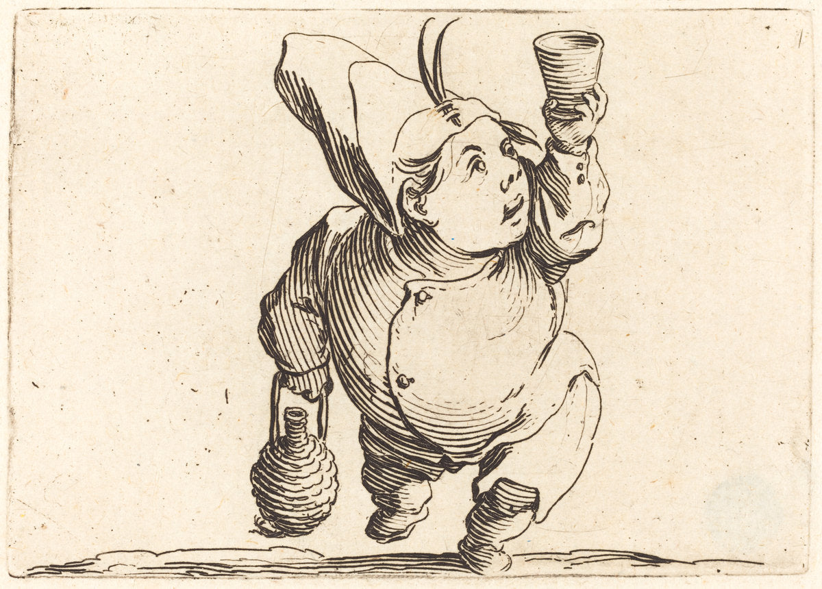 The Drinker, Front View by Jacques Callot (French, 1592 - 1635), 16X12"(A3)Poster Print