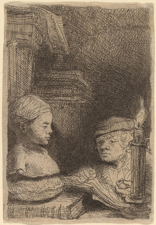 Man Drawing from a Cast by Rembrandt van Rijn (Dutch, 1606 - 1669), 16X12"(A3)Poster Print
