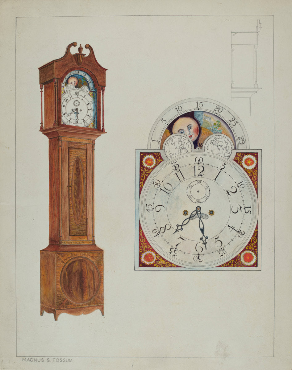 Grandfather Clock by Magnus S. Fossum (American, 1888 - 1980), 16X12"(A3)Poster Print