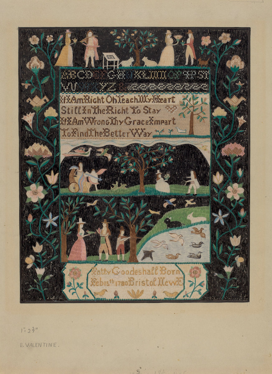 Sampler by Elizabeth Valentine (American, active c. 1935), 16X12"(A3)Poster Print