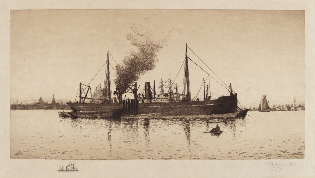 Untitled (Steamship In Boston Harbor) by Rominer Lovewell (American, 1853 - 1932), 16X12"(A3)Poster Print