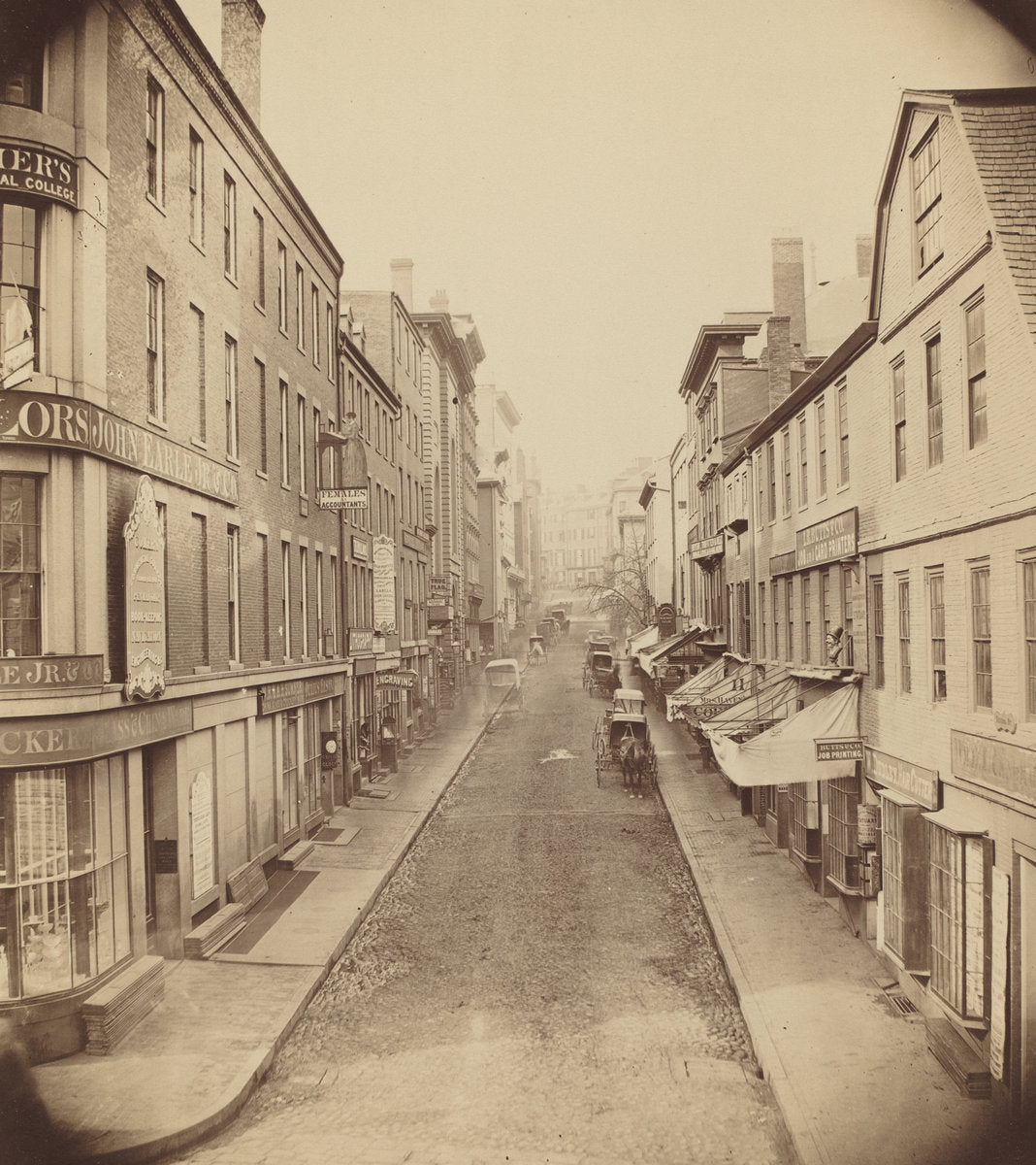 School Street, Boston by Josiah Johnson Hawes (American, 1808 - 1901), 16X12"(A3)Poster Print