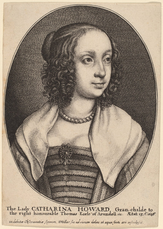 Lady Catherine Howard by Wenceslaus Hollar (Bohemian, 1607 - 1677), 16X12"(A3)Poster Print