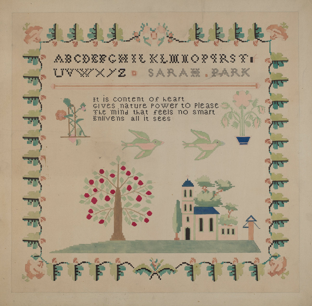 Sampler by Dorothy Posten (American, active c. 1935), 16X12"(A3)Poster Print