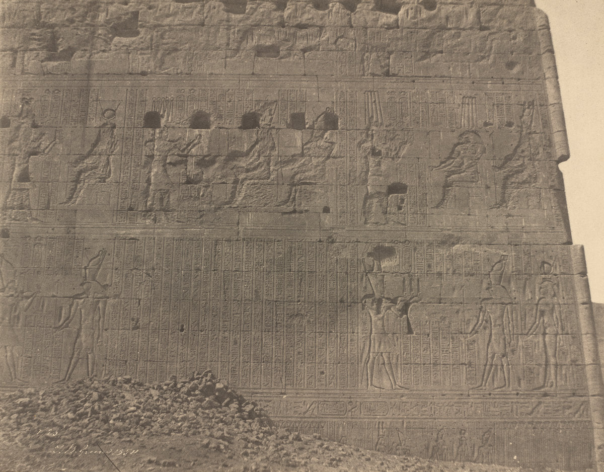 Edfu-Sculptures and Inscriptions on Oriental Face by John Beasley Greene (American, active France, 1832 - 1856), 16X12"(A3)Poster Print