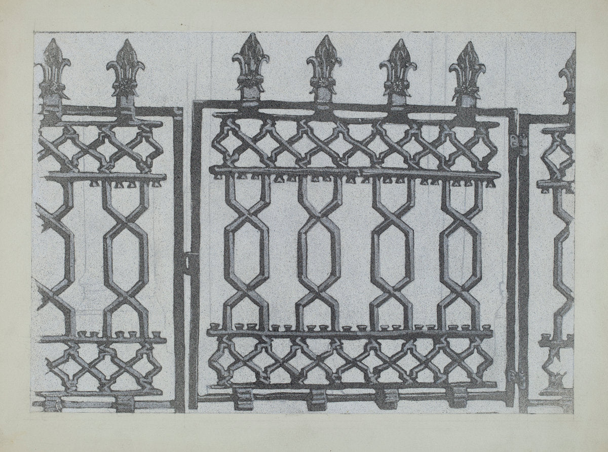 Cast Iron Rail and Gate by Arelia Arbo (American, active c. 1935), 16X12"(A3)Poster Print