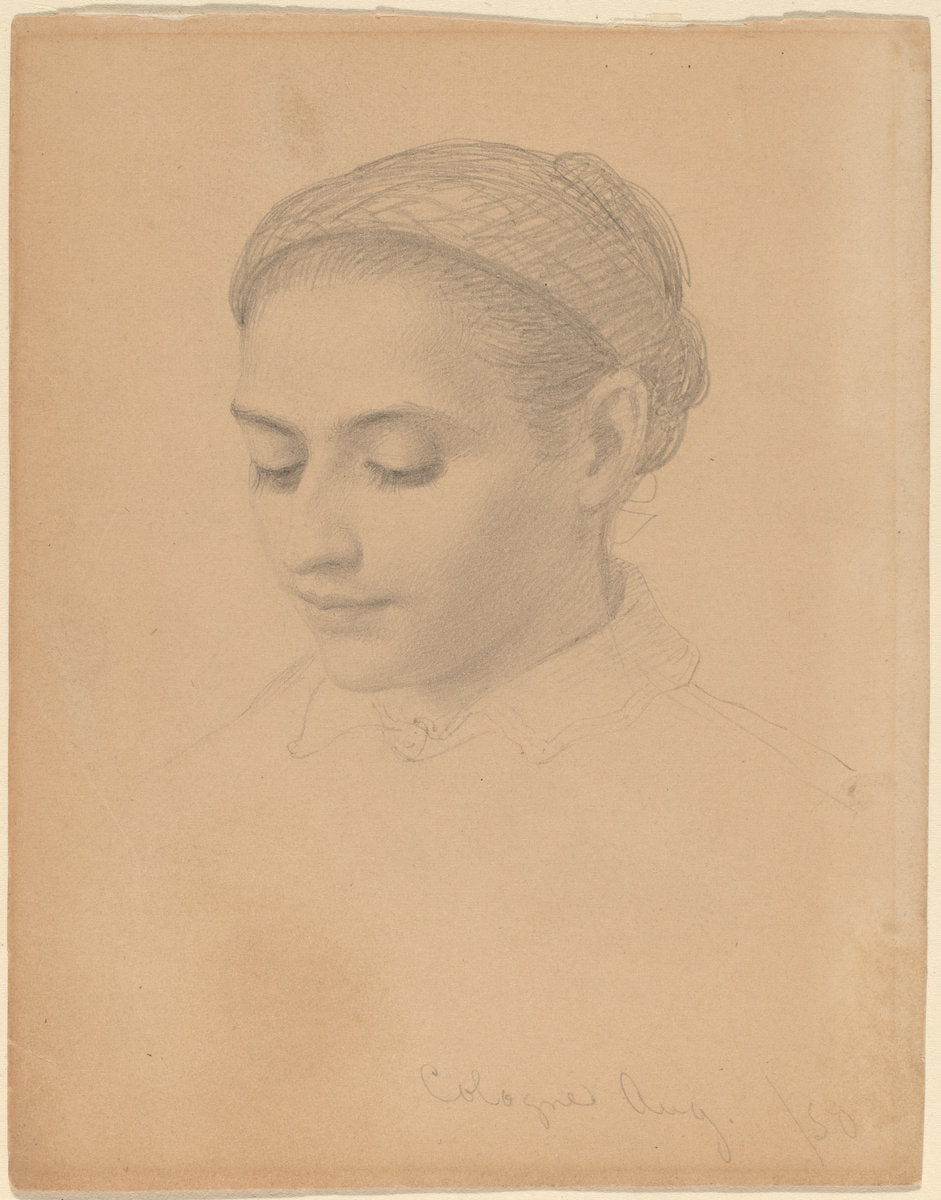 Head of a Young Woman by Eastman Johnson (American, 1824 - 1906), 16X12"(A3)Poster Print