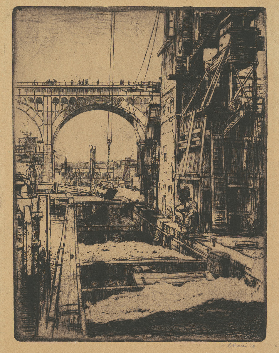 Viaduct, Coal Pockets by Earl Horter (American, 1881 - 1940), 16X12"(A3)Poster Print