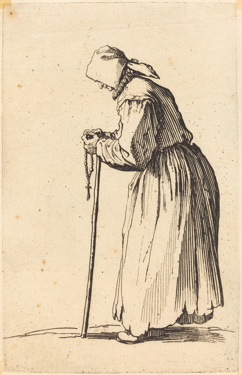 Beggar Woman with Rosary by Jacques Callot (French, 1592 - 1635), 16X12"(A3)Poster Print