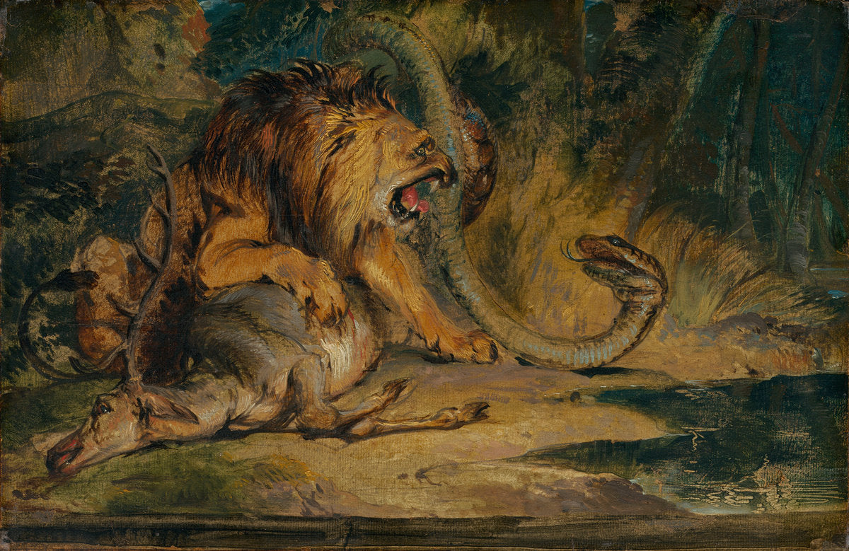 Lion Defending its Prey by Sir Edwin Landseer (British, 1802 - 1873), 16X12"(A3)Poster Print