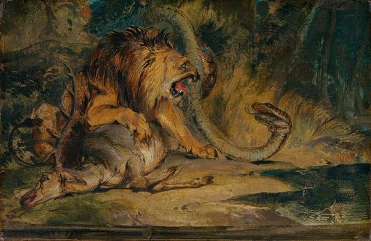 Lion Defending its Prey by Sir Edwin Landseer (British, 1802 - 1873), 16X12"(A3)Poster Print