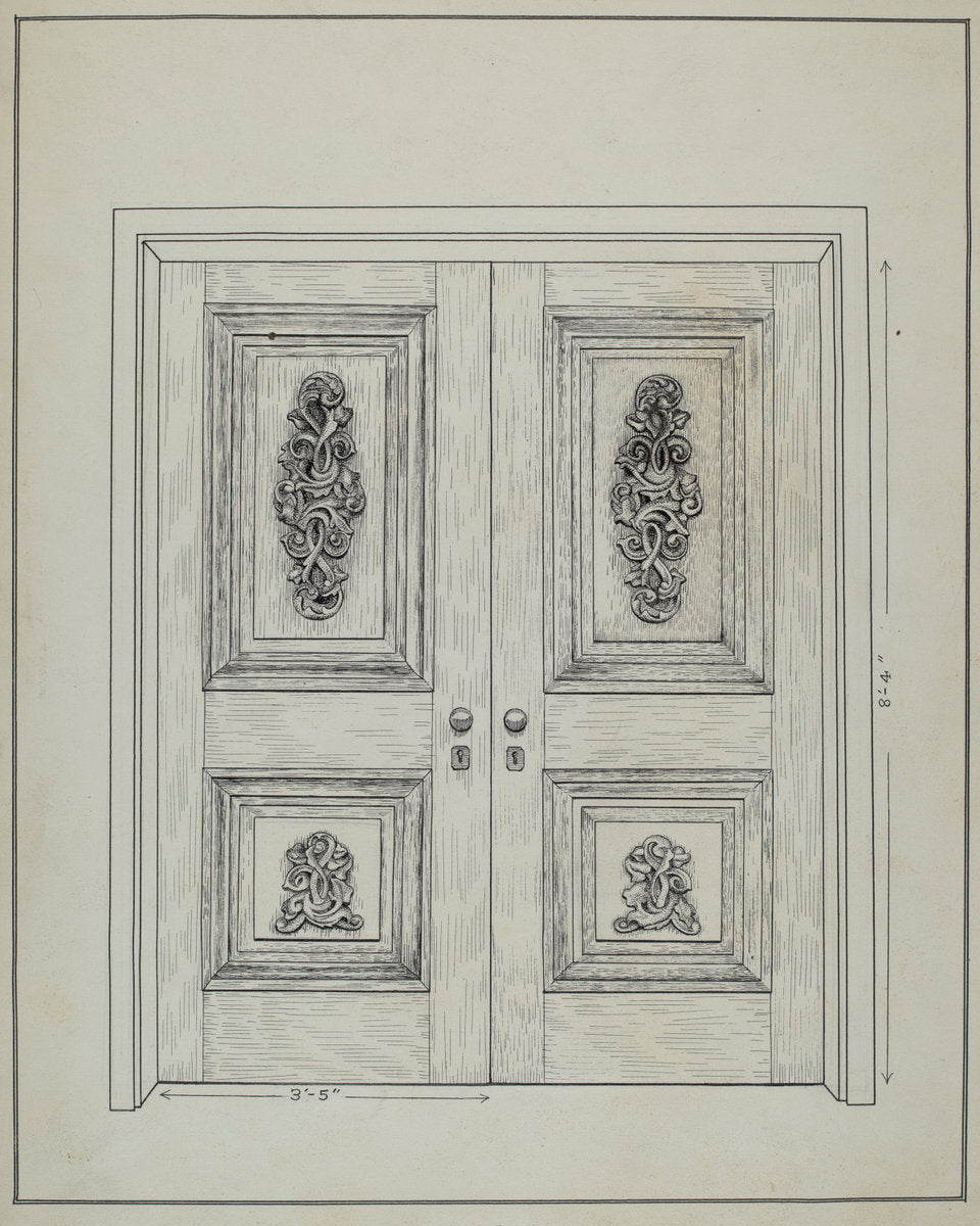 Carved Wooden Door by Ray Price (American, active c. 1935), 16X12"(A3)Poster Print