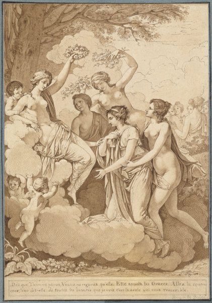 Venus and the Graces Crowning Thémire by Jean François Pierre Peyron (French, 1744 - 1814), 16X12"(A3)Poster Print