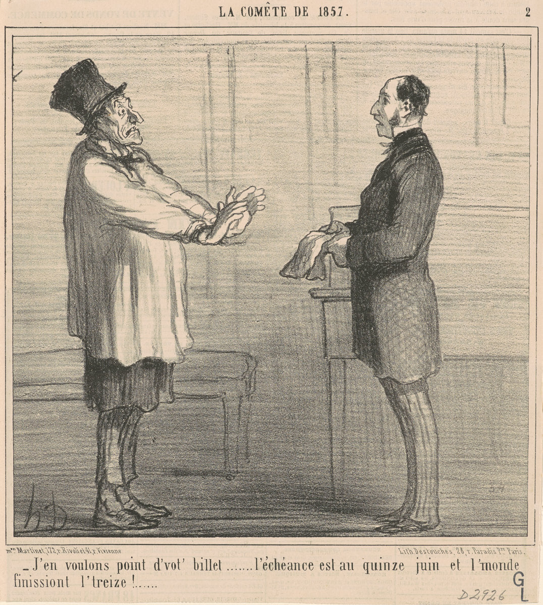 J'en voulons point d'vot' billet ... by Honoré Daumier (French, 1808 - 1879), 16X12"(A3)Poster Print
