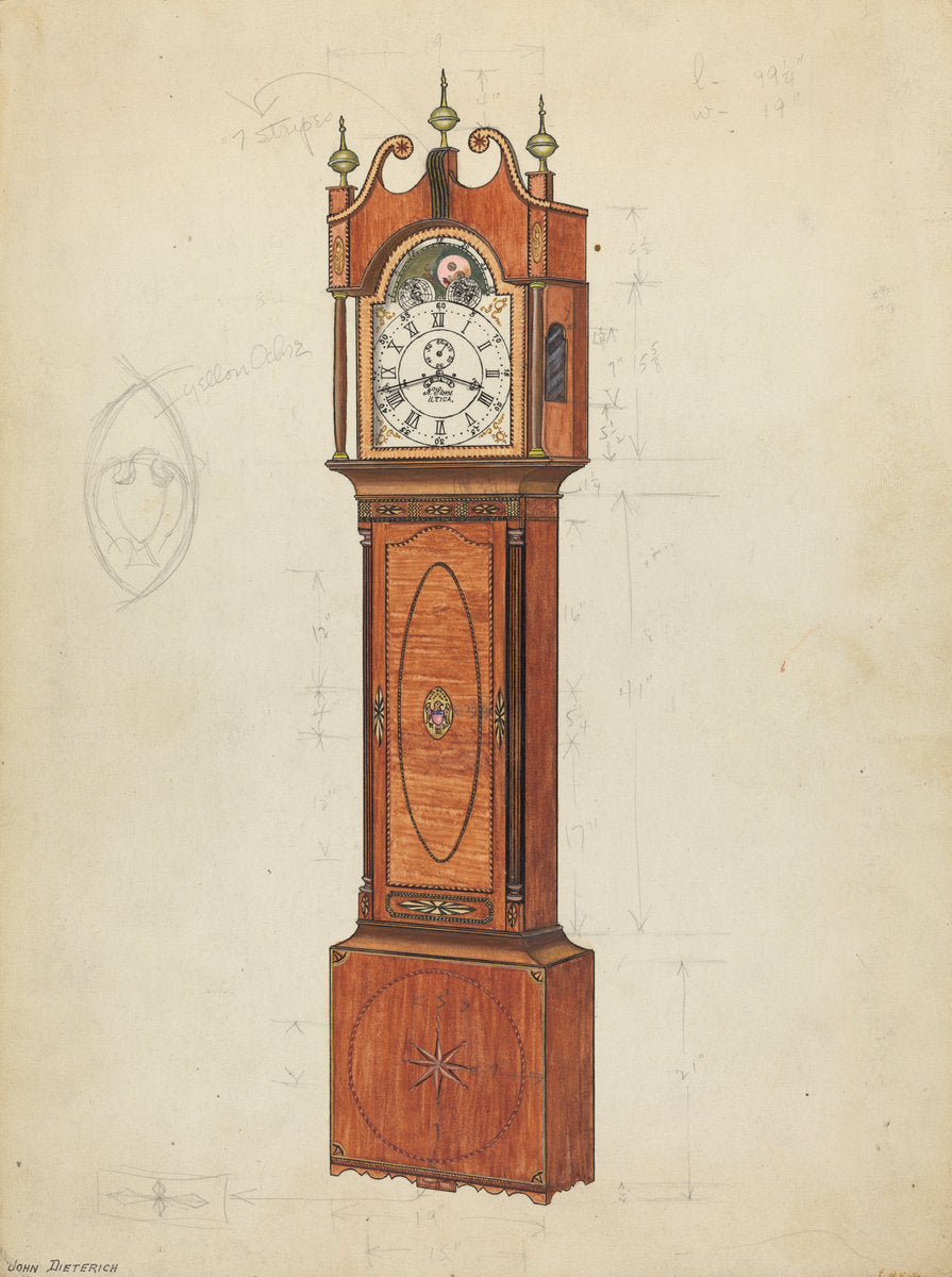 Tall Clock by John Dieterich (American, active c. 1935), 16X12"(A3)Poster Print
