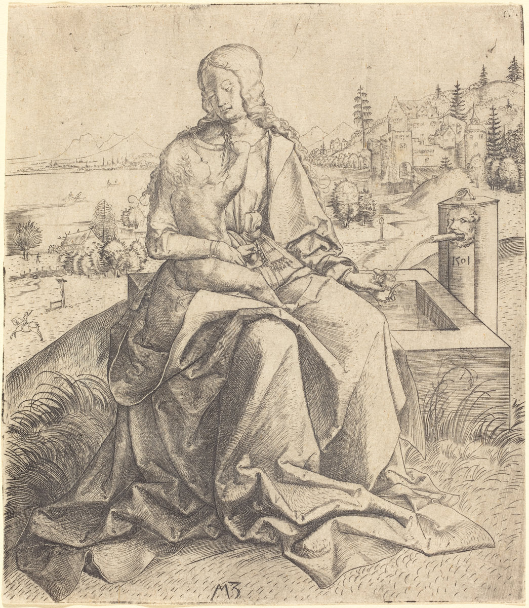 Madonna and Child at a Fountain by Master MZ (German, active c. 1500), 16X12"(A3)Poster Print
