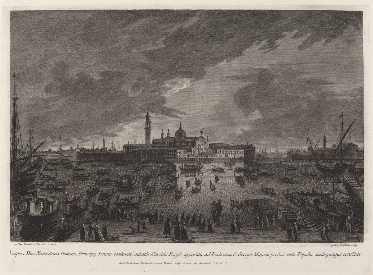 Christmas Eve Procession to San Giorgio Maggiore by Giovanni Battista Brustolon after Giovanni Battista Moretti (Italian, 1712 - 1796), 16X12"(A3)Poster Print