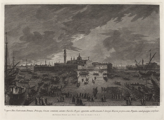 Christmas Eve Procession to San Giorgio Maggiore by Giovanni Battista Brustolon after Giovanni Battista Moretti (Italian, 1712 - 1796), 16X12"(A3)Poster Print