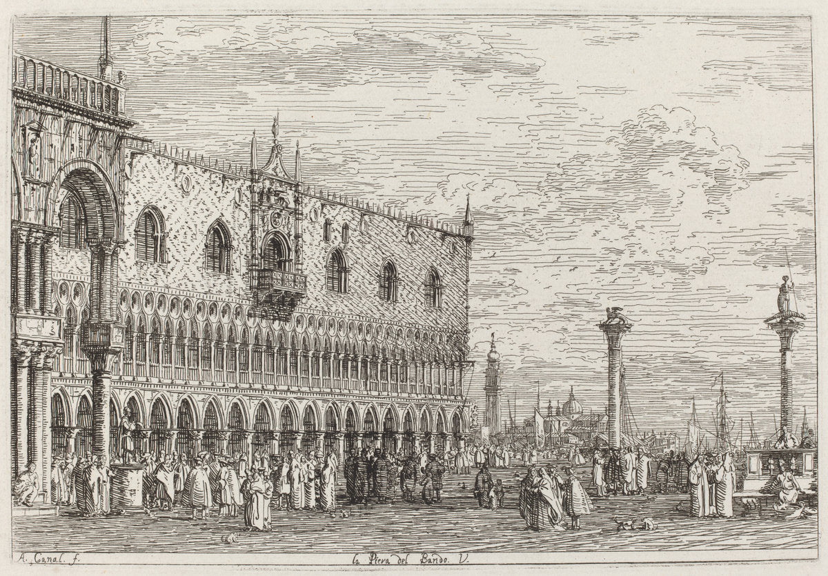 La Piera del Bando. V. [lower right] by Canaletto (Italian, 1697 - 1768), 16X12"(A3)Poster Print