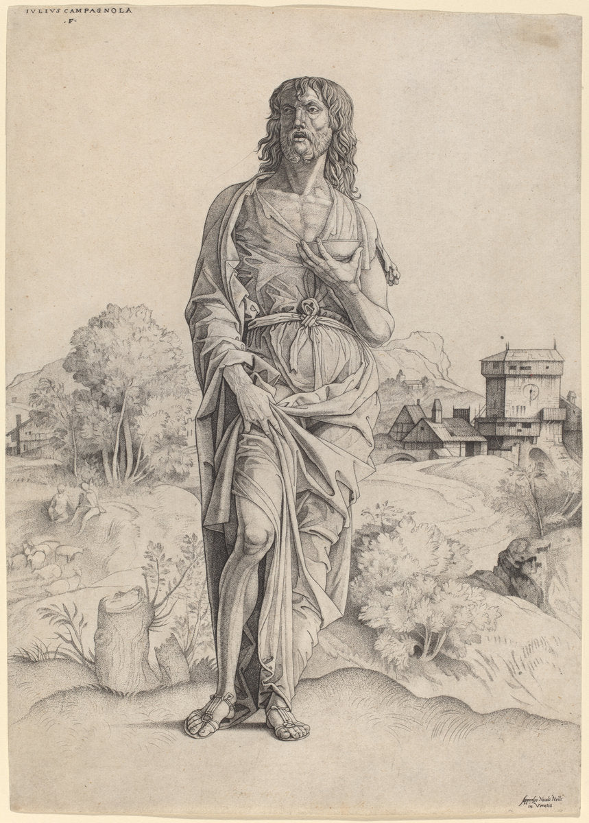 Saint John the Baptist by Giulio Campagnola (Italian, 1482 - after 1514), 16X12"(A3)Poster Print