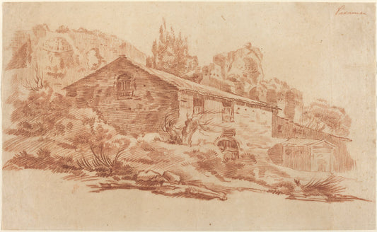 Rustic Building among Roman Ruins by Aureliano Milani (Italian, 1675 - 1749), 16X12"(A3)Poster Print