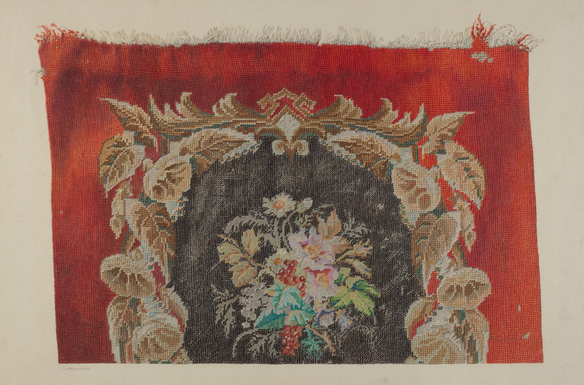 Embroidered Stool Cover by Carmel Wilson (American, active c. 1935), 16X12"(A3)Poster Print