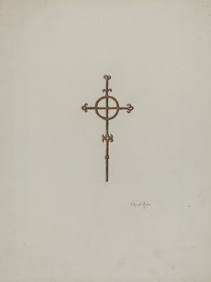 Wrought Iron Cross, Campanario by Cornelius Christoffels (American, active c. 1935), 16X12"(A3)Poster Print