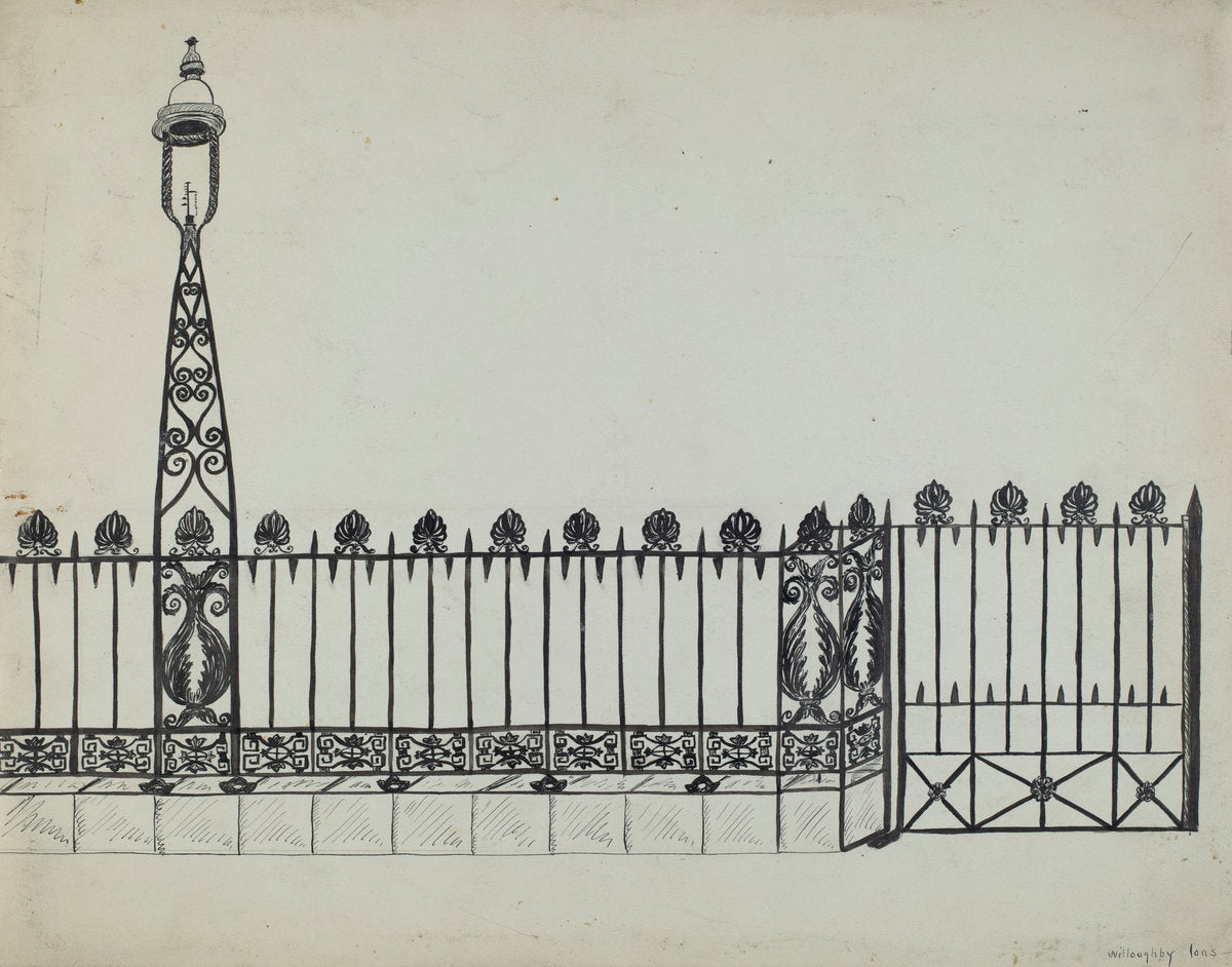 Wrought Iron Fence by David P Willoughby (American, active c. 1935), 16X12"(A3)Poster Print